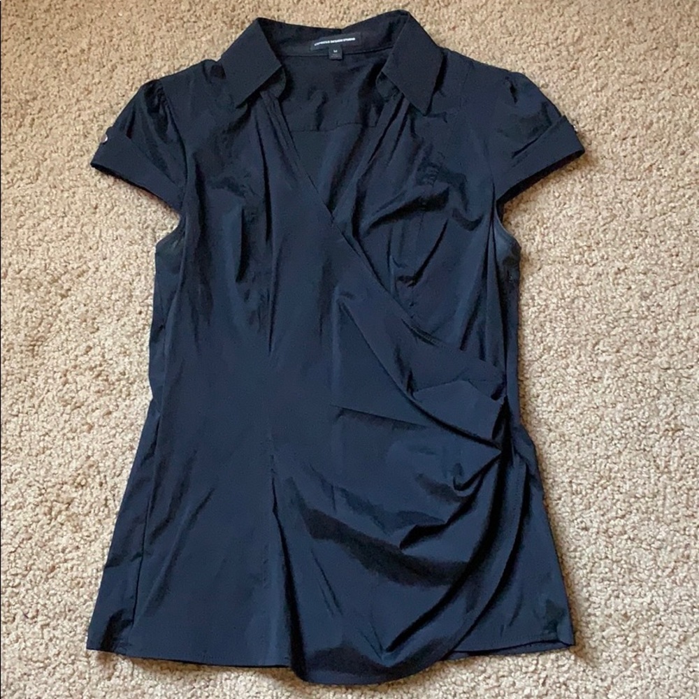 Black cap sleeve faux wrap Express blouse